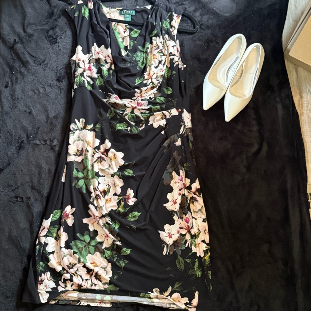 Ralph Lauren Black and Pink Cowl Neck Sheath Midi Dress